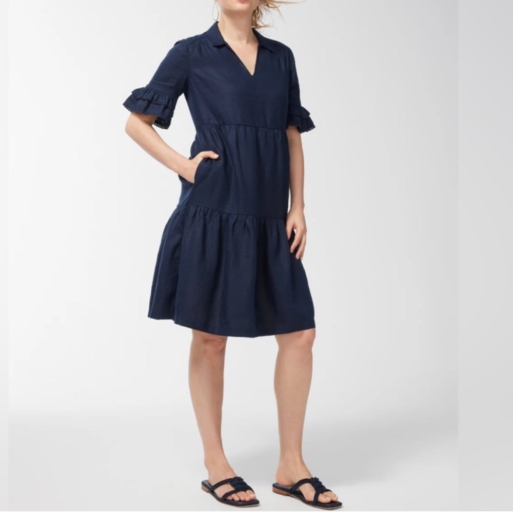 Chico's Short Solid Linen Sundress Blue Classic Navy Dress Chico’s Size 00/US2
